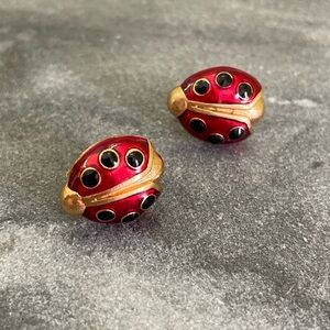 Vintage Avon Red Gold Ladybug Earrings